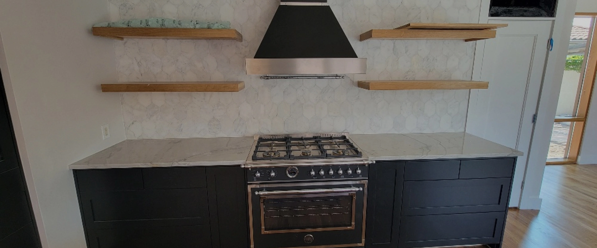 modern and simple wooden cabinets and kitchen area