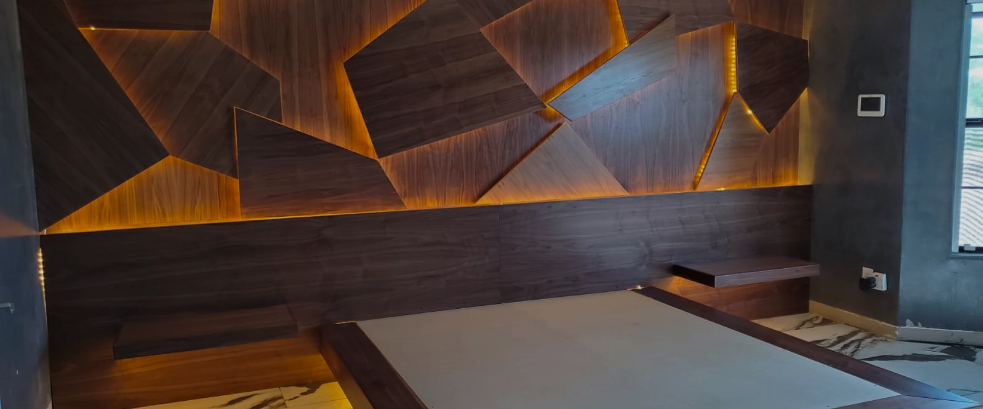 modern bedroom bed and wall